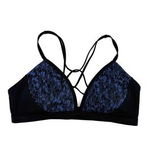Athleta Freestyle Bikini Top Womens Size Small Blue Black Strappy Beach Vacation